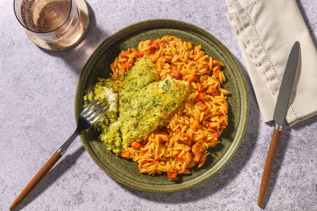 Lieu grillé en croûte persillée & poireau