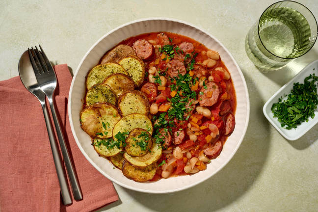 Saucisse fumée & haricots blancs sauce tomate