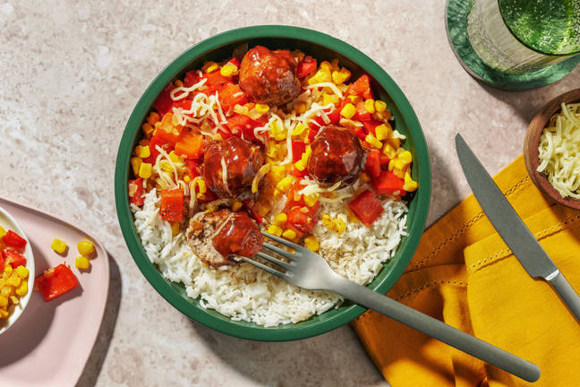 Bowl aux boulettes de bœuf, épices BBQ & maïs