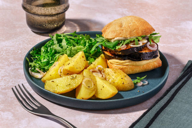 Sabich Inspired Roasted Aubergine & Houmous Sandwich