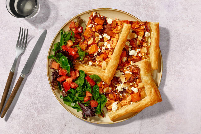Creamy Veggie 'Nduja, Sweet Potato and Onion Tart