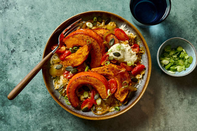 Honey Roasted Pumpkin Wedges and Chermoula Rice