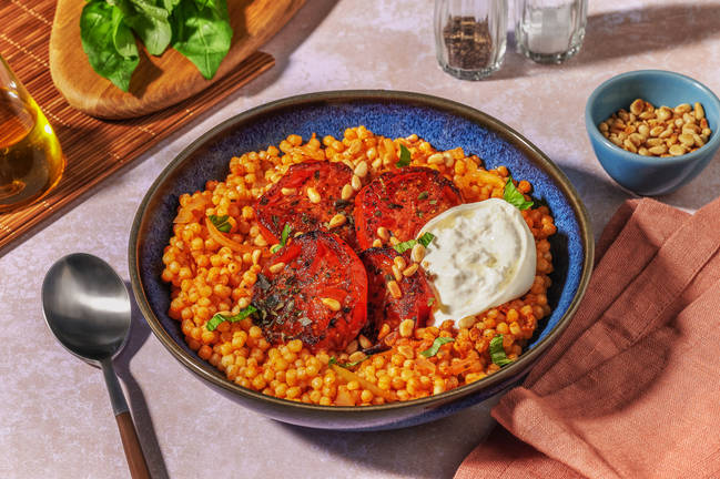 Bowl ensoleillé : couscous perlé & burrata