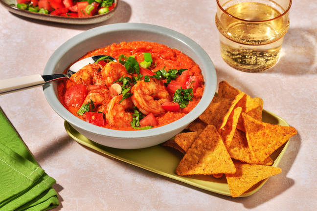 Gazpacho Mexicano & crevettes à l'ail
