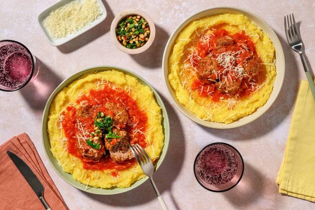 Köttbullar och polenta med ost