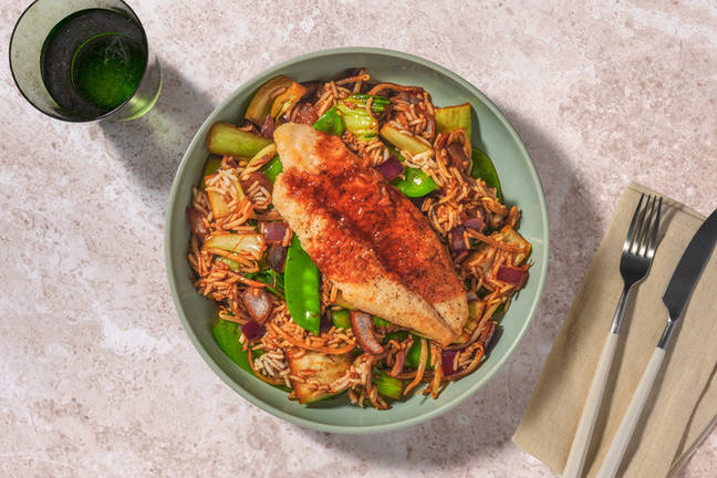 Zoete-sojapangasiusfilet met Thaise groenten