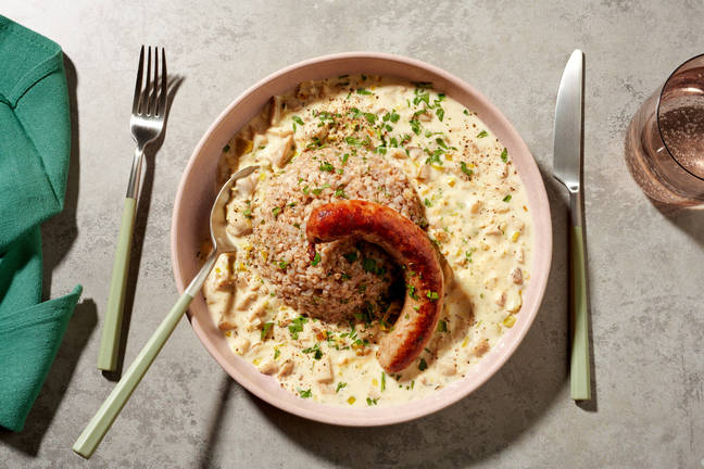 Saucisse de Toulouse & sauce aux pleurotes