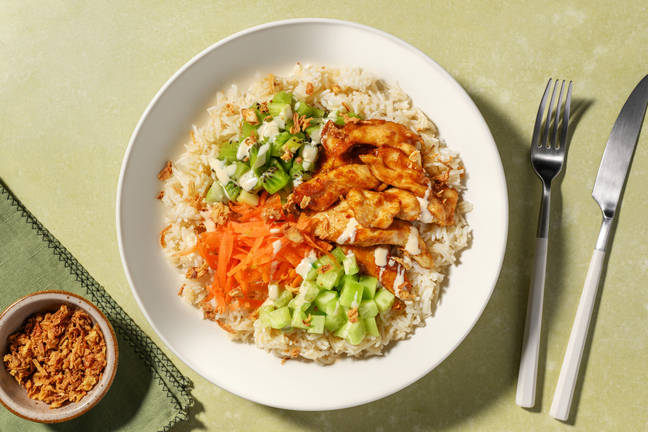 Poké bowl : poulet, sauce mayo & kiwi