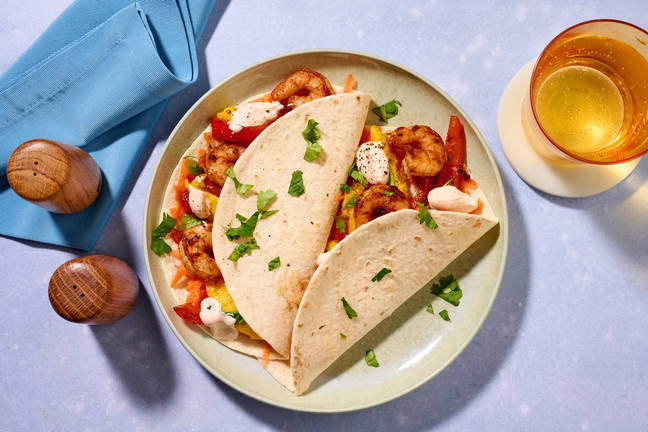 Tacos fusion crevettes, mangue & sauce yaourt
