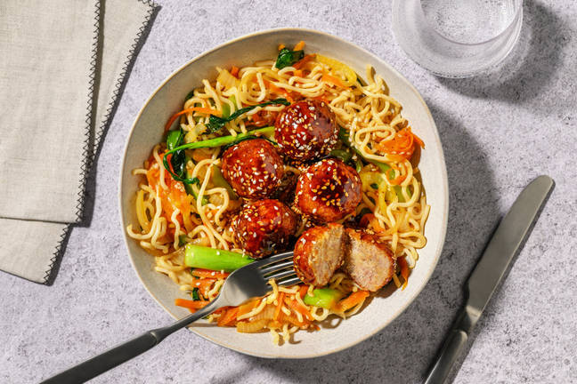 Udon aux boulettes de porc & pak choi