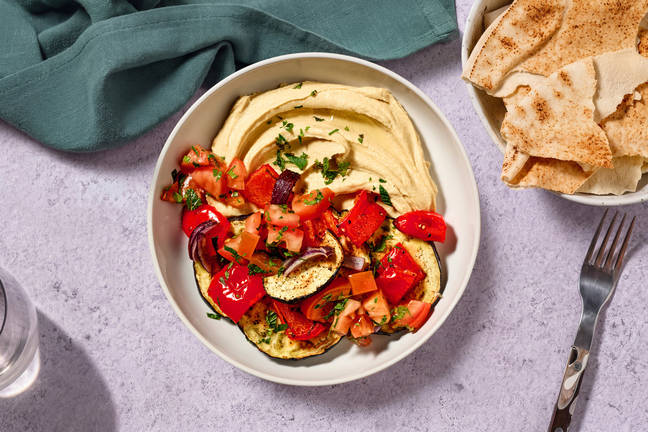 Houmous maison & légumes rôtis à l'orientale