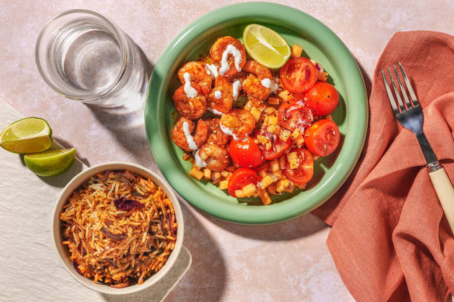 Bowl tex-mex aux crevettes & salsa de melon