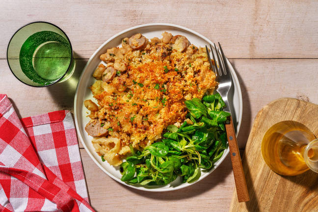 Gratin de chou vert & saucisses de Toulouse