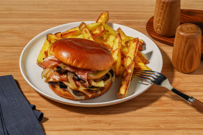 Croq'Burger du ski : raclette & jambon sec