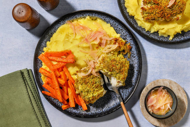 Pesto Crusted Haddock and Shallot Butter Sauce