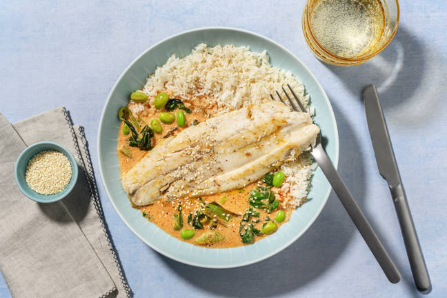 Sesame Barramundi in Red Thai Style Sauce