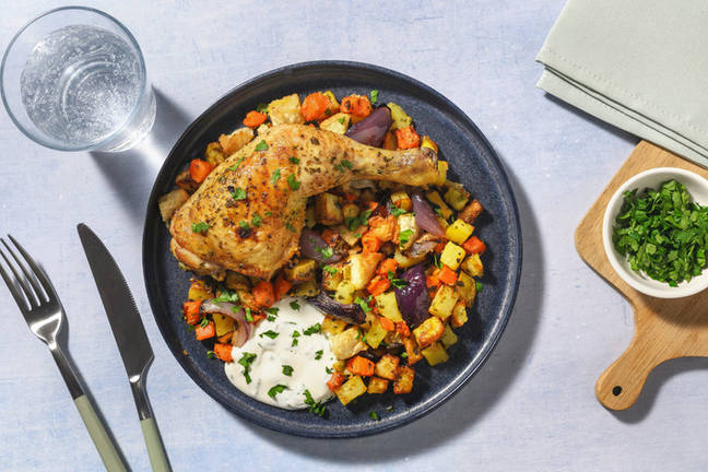 Cuisse de poulet & topinambour rôtis