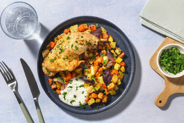Cuisse de poulet & topinambour rôtis