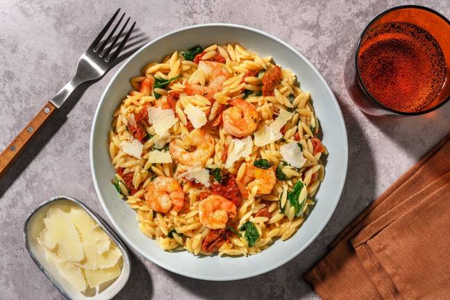 Orzotto aux crevettes & épinards à la toscane