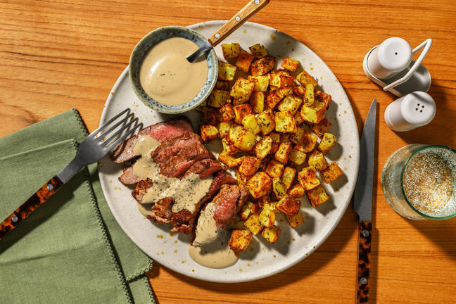 Bavette dorée sauce gourmande au bleu