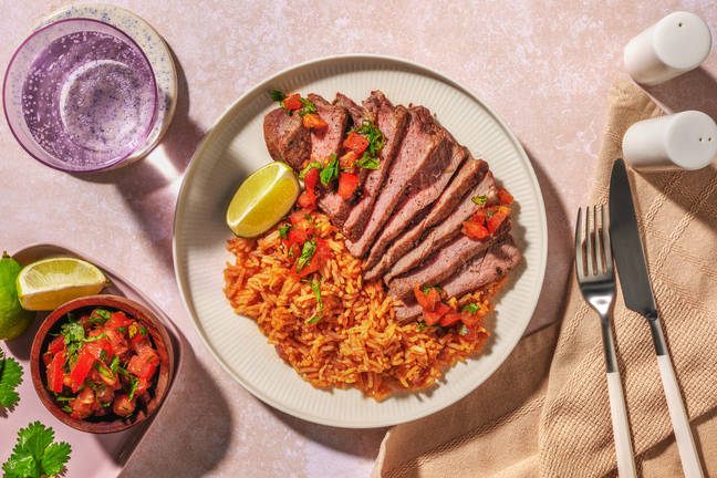Carne asada : pavé de bœuf & riz à la mexicaine