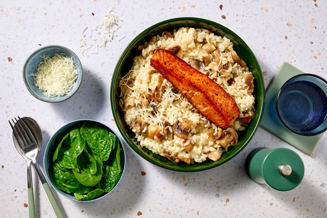 Truite laquée au soja & risotto aux champis