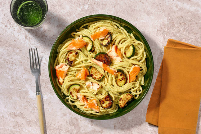 Spaghetti au haddock fumé & crème de courgette