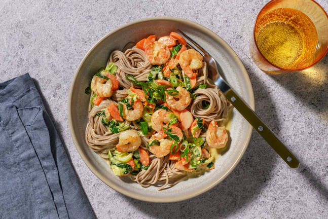 Nouilles soba crémeuses aux crevettes
