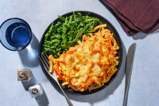 Creamy Mexican Fajita Inspired Tuna Pasta Bake