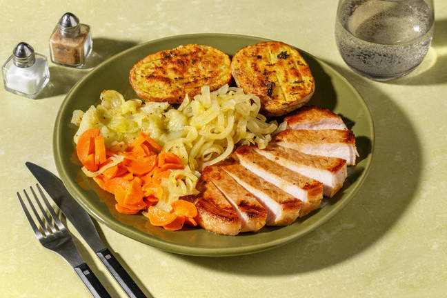 Chuleta de cerdo con nuestras patatas hasselback