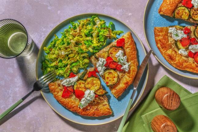 Tarte fine au thon, courgette & poivrons