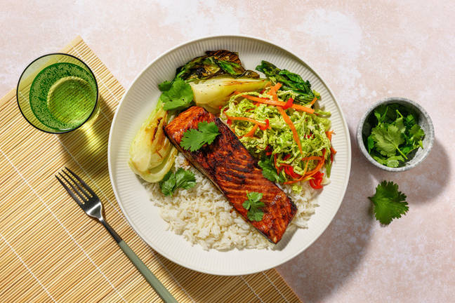 Ketjap Manis Glazed Salmon and Garlic Rice