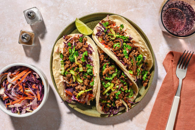 Tacos de bœuf, chou & sauce fusion