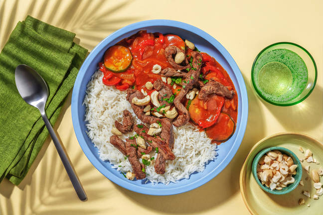 Wok de bœuf, courgette & poivron au curry