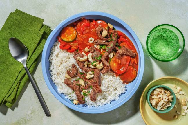 Wok de bœuf, courgette & poivron au curry