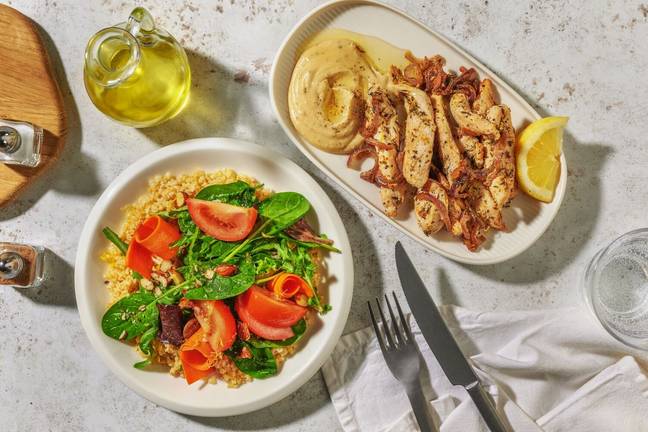 Poulet à l'orientale, boulgour & houmous