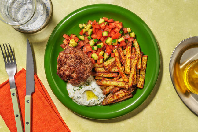 Assiette grecque : tzatziki & steak-frites