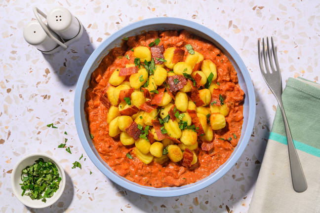 Gnocchi met veggie spekjes in cherrytomatensaus