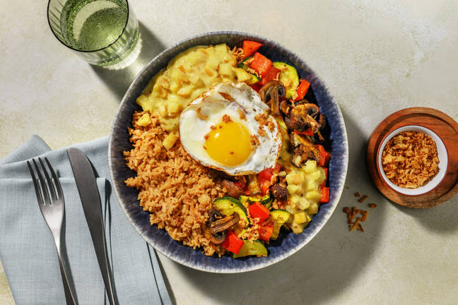 Légumes rôtis et œuf au plat