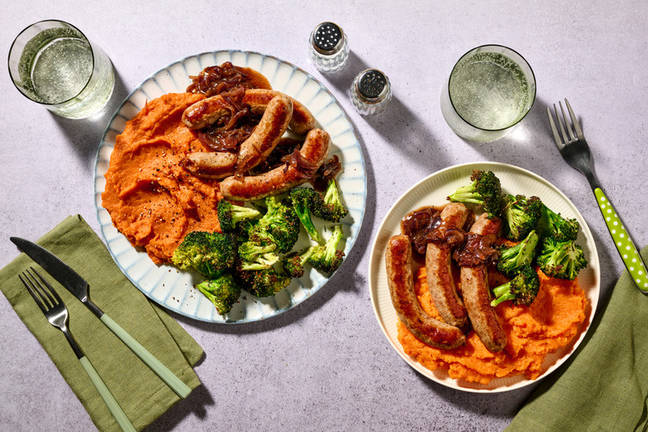 Sausages with Sweet Potato and Carrot Mash