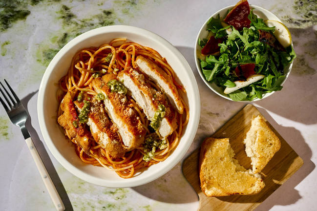 Ultimate Crispy Chicken Parmigiana and Spaghetti
