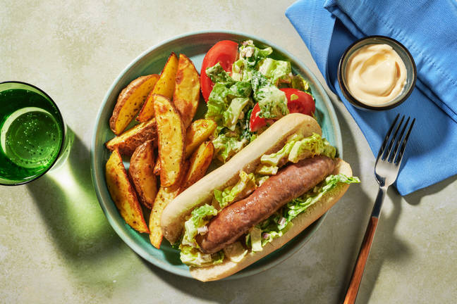 Hot dog saucisse, béarnaise & potatoes