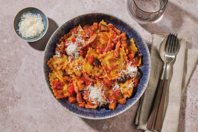 Spicy Ravioli nduja & sauce tomate-lardons 