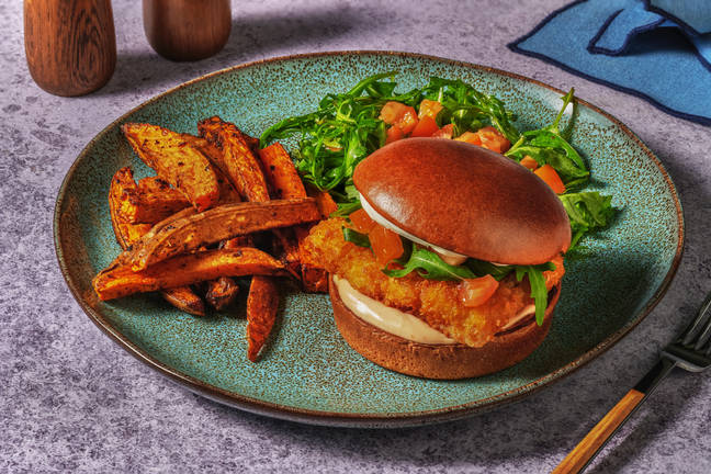 Crispy Basa Burger and Spiced Sweet Potato Fries