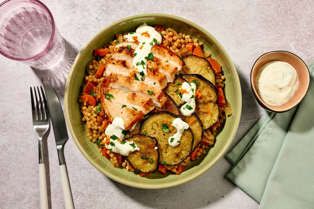Turkey with Orange Labneh Sauce & Eggplant 