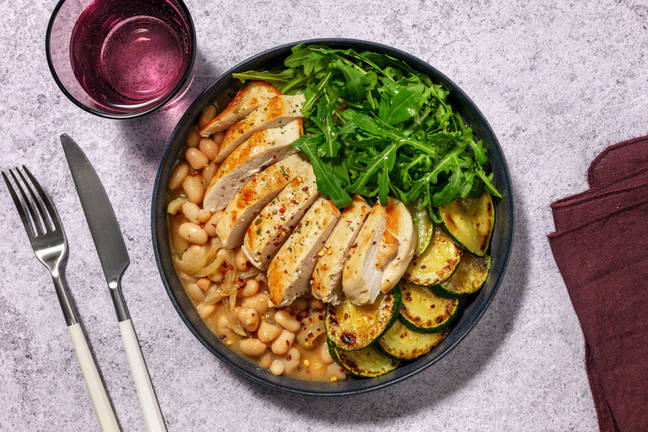 Herby Roast Chicken on Cannellini Beans
