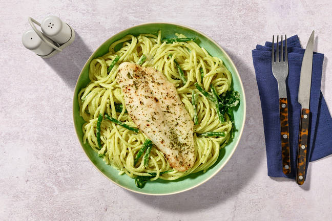 Baked Basa and Creamy Pesto Pasta