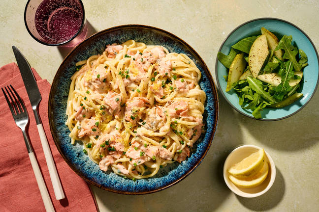 Creamy Lemon & Chive Salmon Linguine