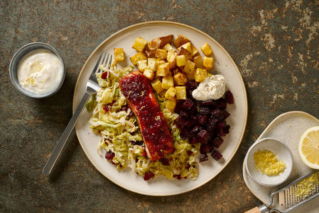 Scandi Style Roasted Salmon, Beetroot and Potatoes