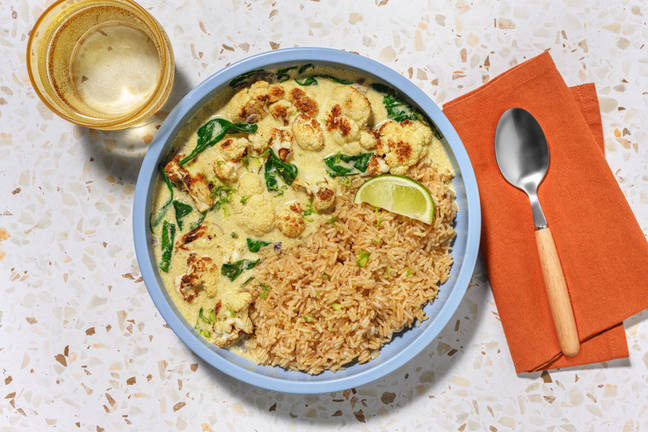 Roasted Cauliflower in Thai Green Curry Sauce